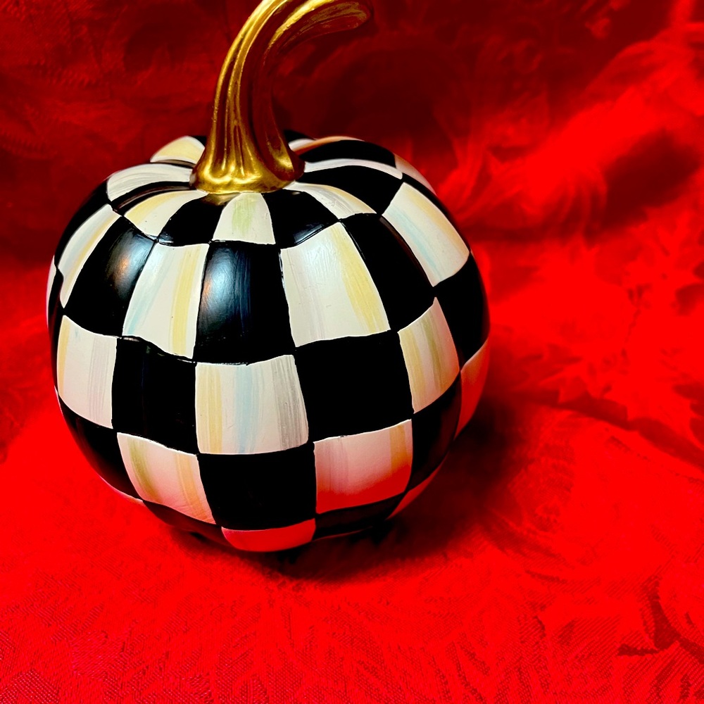 Mackenzie Childs Checkered Pumpkin with Gold Stem